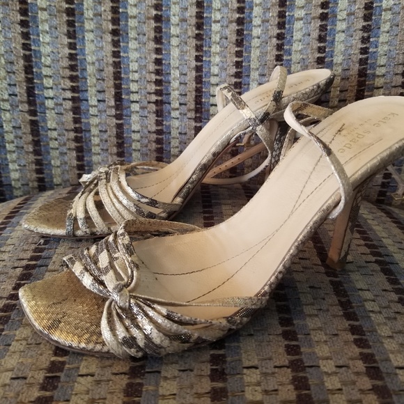 Kate Spade gold shimmery snake ankle wrap heels - Picture 3 of 8